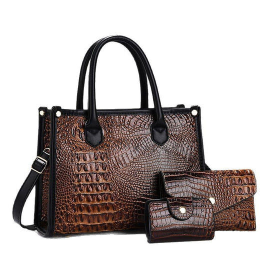Damen Handtaschen-Set mit elegantem Krokodil-Leder-Look und abnehmbaren Zubehör Nord Taschen