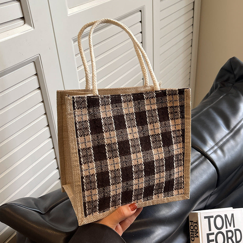 Damen Jute-Umhängetasche mit modernem Karomuster Nord Taschen