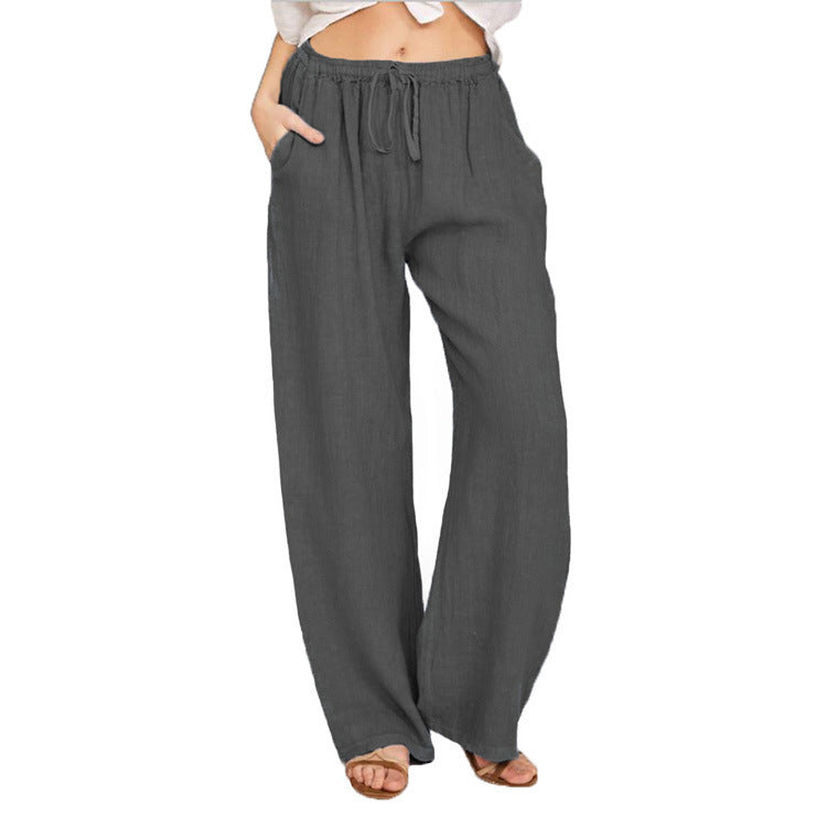 Damen Sommerliche Leinen-Palazzohose mit elastischem Bund, Seitentaschen und weitem Bein Nord Taschen