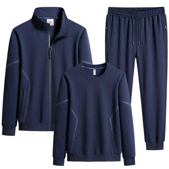 Herren Dreiteiliges Performance-Trainingsset mit Stehkragen-Zipjacke, Rundhals-Sweater & tapered Jogginghose Nord Taschen
