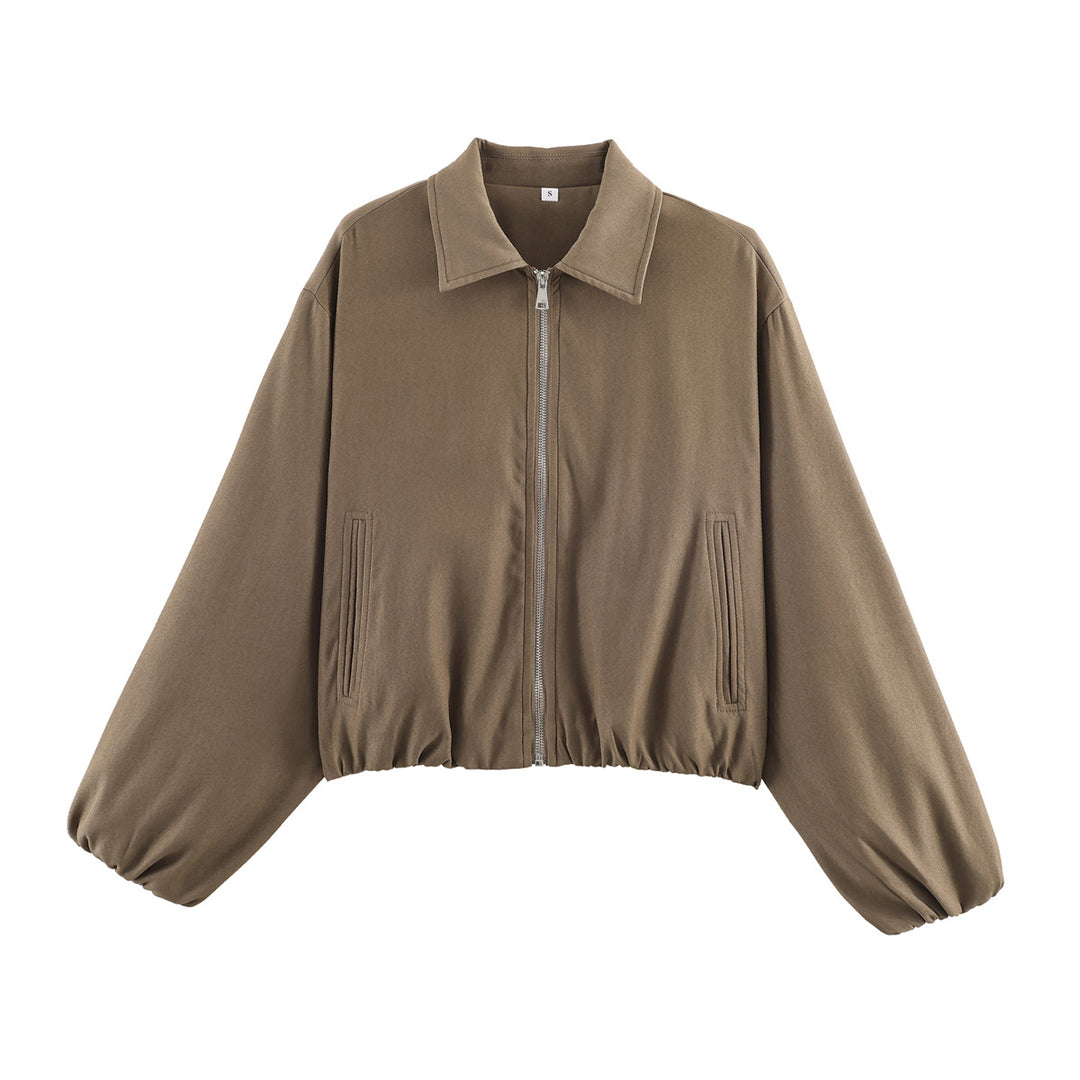 Damen Kurzjacke im Harrington‑Stil mit Polka‑Dot‑Muster, Ballonärmeln und elastischem Saum Nord Taschen
