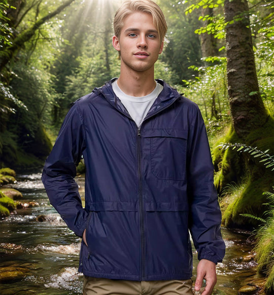 Herren Leichte atmungsaktive Outdoor-Windjacke mit Kapuze und Reißverschluss Nord Taschen