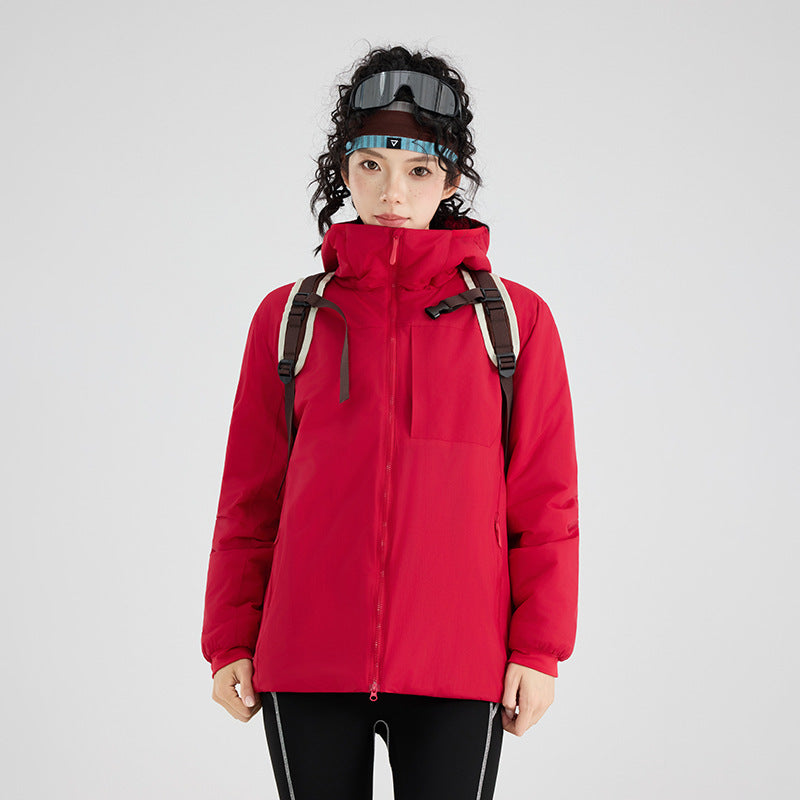 Damen Isolierte Outdoor-Steppjacke mit Kapuze, Brustpasse und elastischen Bündchen Nord Taschen