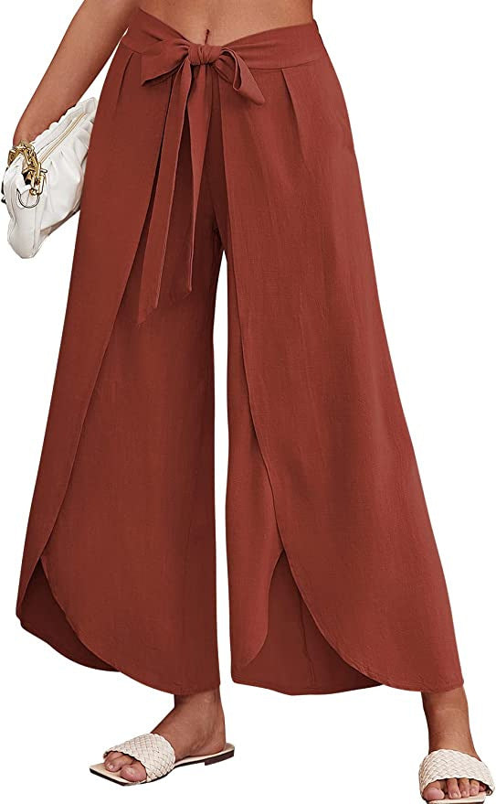 Damen Weite Sommerhose aus leichtem, atmungsaktivem Stoff mit Bindegürtel