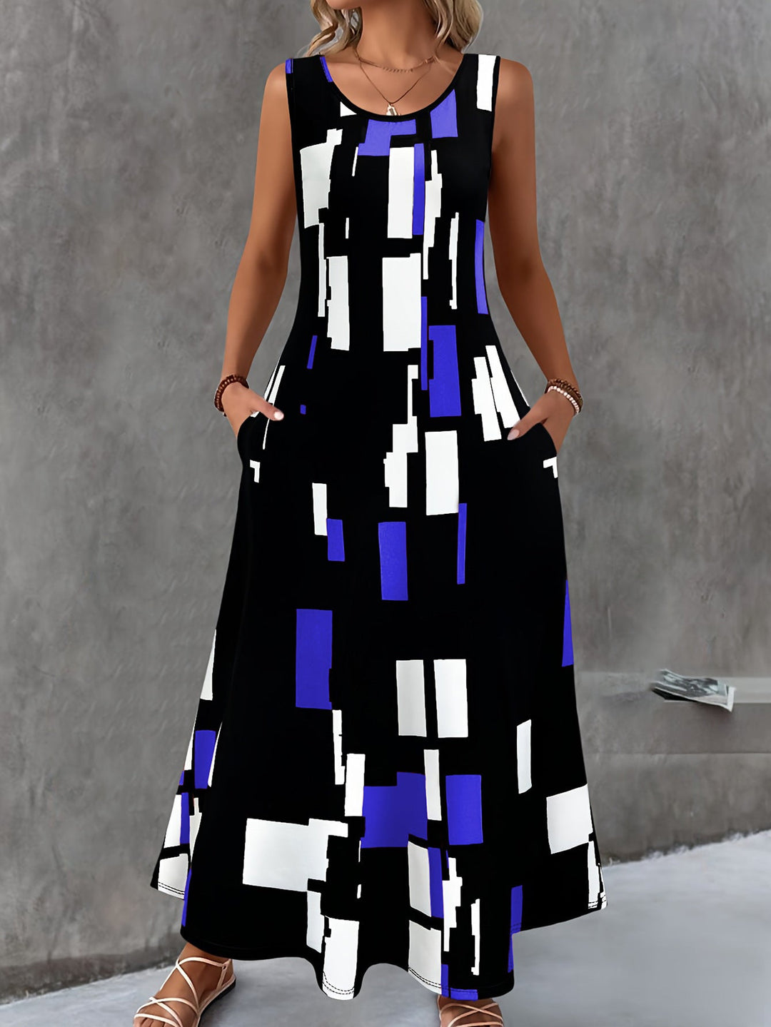 Damen Maxikleid mit buntem Grafikdesign