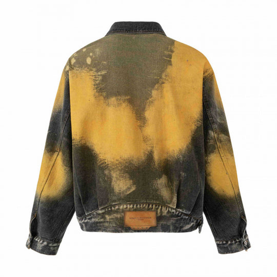 Herren Oversize-Denim-Blousonjacke mit Dip-Dye-Effekt, Paint-Splatter und verstellbarem Taillengürtel Nord Taschen