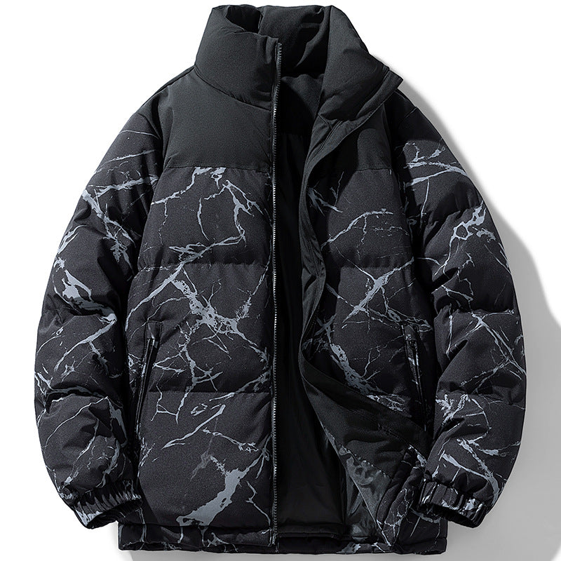 Herren Wattierte Steppjacke mit Marmorprint, hohem Stehkragen und winddichter Außenlage Nord Taschen