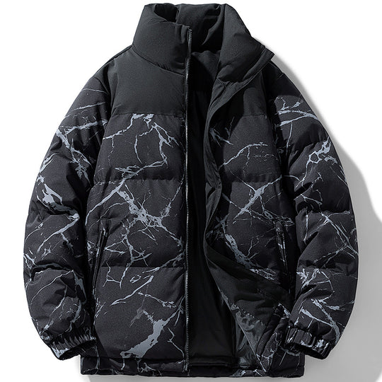 Herren Wattierte Steppjacke mit Marmorprint, hohem Stehkragen und winddichter Außenlage Nord Taschen