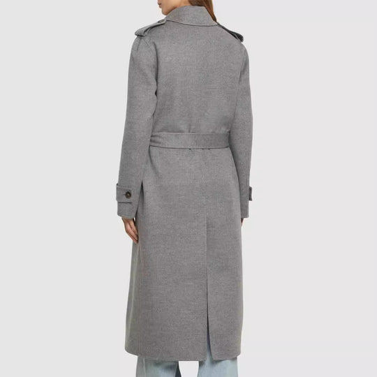 Damen Midilanger Taillierter Doppelreiher‑Trenchcoat aus Wollmix mit ausgestelltem Saum Nord Taschen