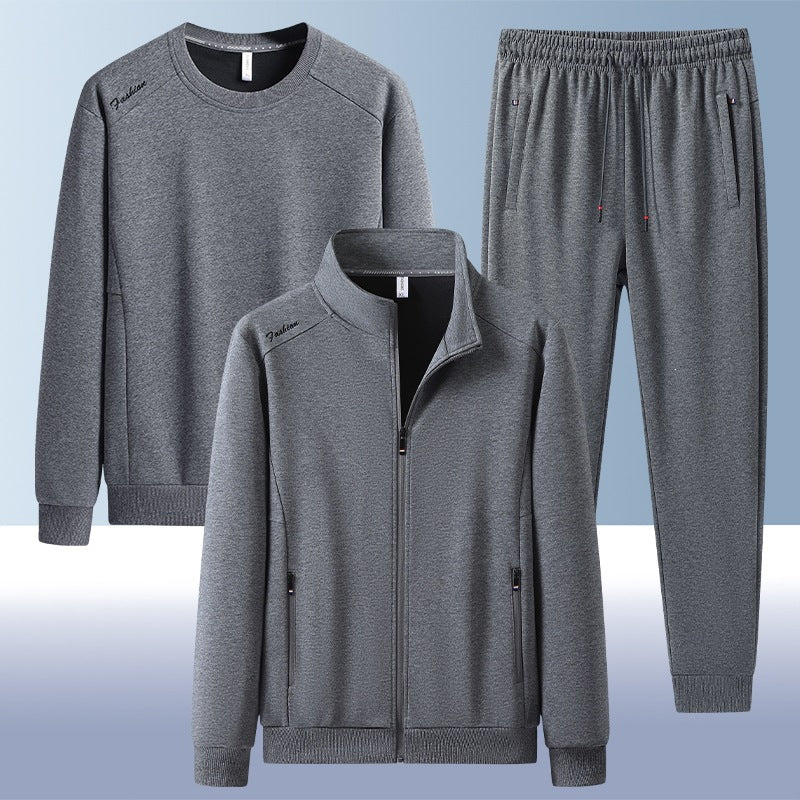 [Herren] Zweiteiliges Trainingsset mit Stehkragen-Zipjacke, Rundhals‑Sweatshirt und konisch geschnittener Jogginghose aus atmungsaktivem Fleece Nord Taschen