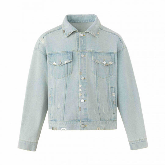 Unisex Boxige Jeansjacke im Worker‑Look mit Metallapplikationen und Pattentaschen Nord Taschen
