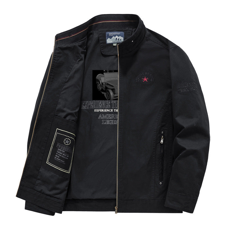 Herren Leichte Übergangsjacke mit Stehkragen, Frontreißverschluss und Innengrafik Nord Taschen