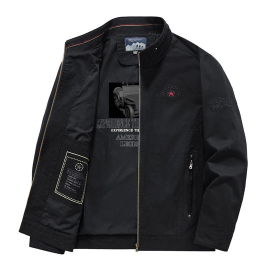Herren Leichte Übergangsjacke mit Stehkragen, Frontreißverschluss und Innengrafik Nord Taschen