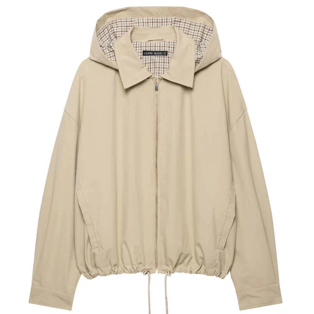 Damen Leichte Kapuzenjacke im Boxy‑Schnitt mit Kordelzug und Karofutter Nord Taschen