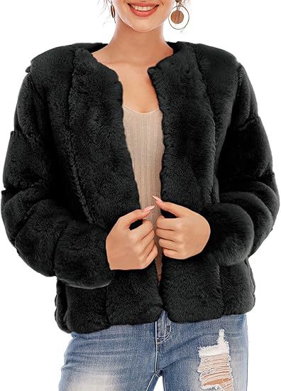 Damen Kurze Plüsch-Bomberjacke aus Kunstpelz mit kastiger Silhouette und Paneelärmeln Nord Taschen