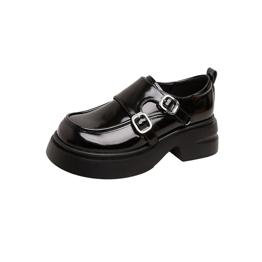 Damen Chunky Patent-Monkstrap-Loafer mit doppelter Schnallenapplikation und Plateau-Sohle Nord Taschen