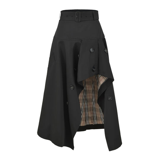 Damen Asymmetrischer Trench‑Rock mit Taillengürtel und dekorativen Knöpfen Nord Taschen