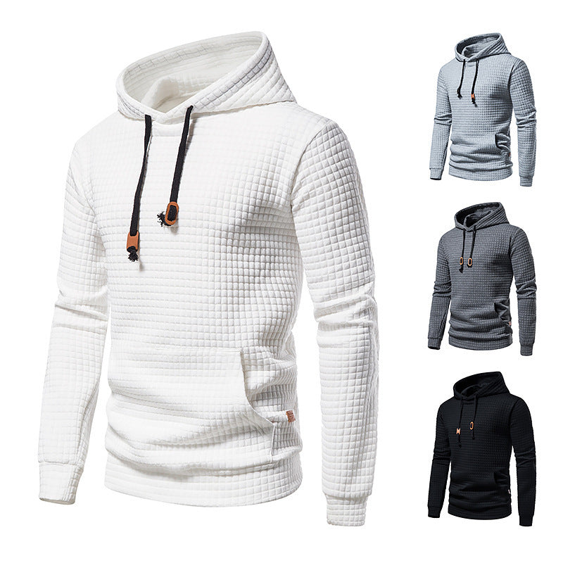 Herren strukturierter Kapuzenpullover mit wattierter Karo Steppstruktur und Kängurutasche Nord Taschen