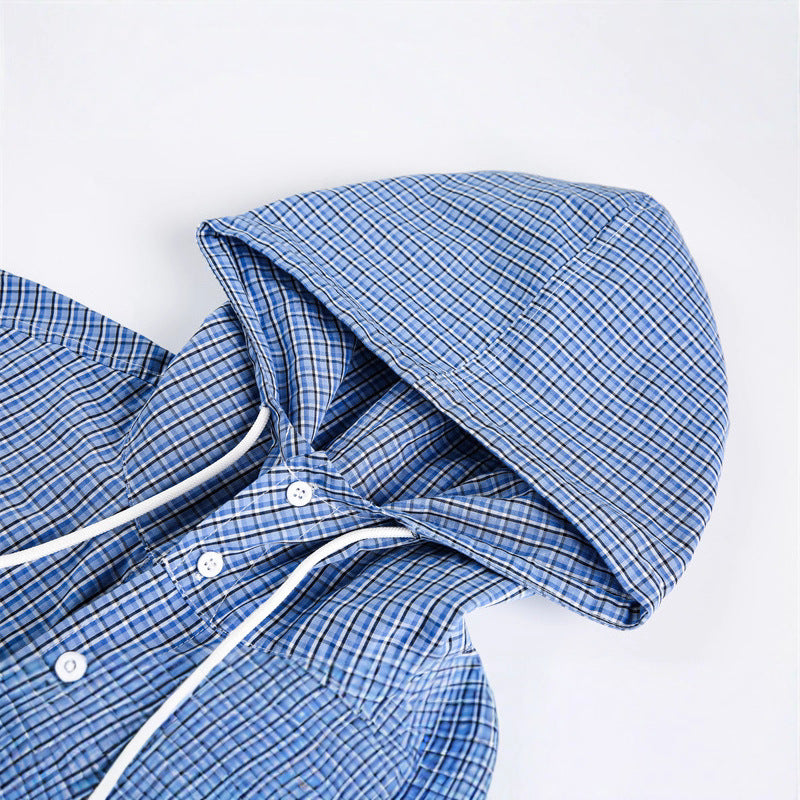 Unisex Kapuzen-Overshirt im karierten Longline-Schnitt mit Pattentaschen und Druckknopfleiste Nord Taschen