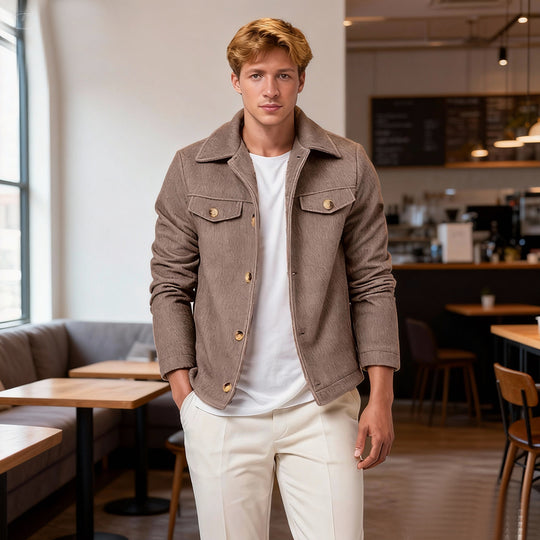 Herren Kurzjacke aus Velours‑Imitat mit Hemdkragen und Pattentaschen Nord Taschen