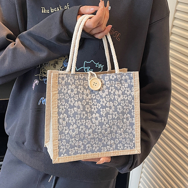 Damen stilvolle Jute-Handtasche mit floralem Druck Nord Taschen