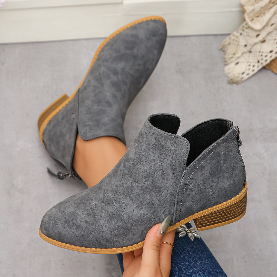 Damen Knöchelstiefel aus Veloursoptik mit niedrigem Blockabsatz und Rückreißverschluss Nord Taschen