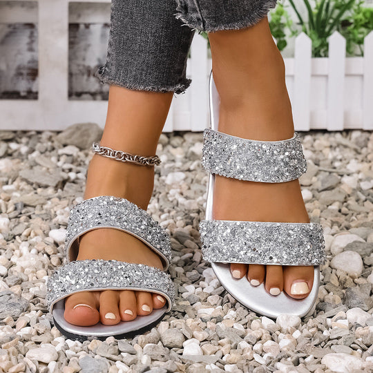 Damen Glitzernde Schlamper-Sandalen mit breiten Riemen Nord Taschen