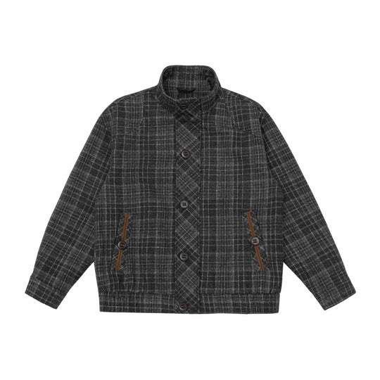 Herren Kurz geschnittene Wollmix-Pufferjacke mit Karomuster und Stehkragen Nord Taschen