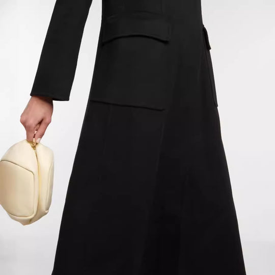 Damen Maxilanger Einreihiger Blazermantel mit cleanem Fall und Klappentaschen Nord Taschen