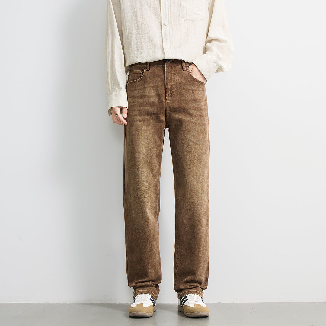 Herren Locker geschnittene Denimhose mit hohem Bund und dezenter Vintage-Waschung Nord Taschen