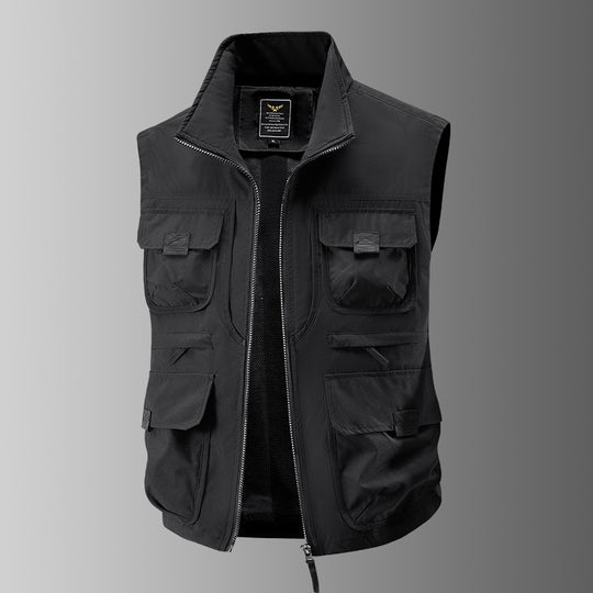 Herren Multitaschen-Utilityweste mit hohem Kragen, Reißverschluss und Meshfutter Nord Taschen