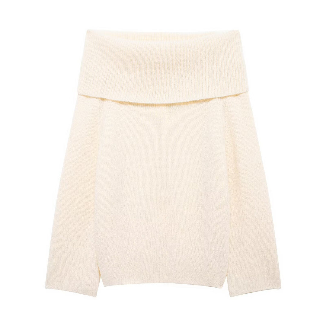 Damen Schulterfreier Oversize-Feinstrickpullover mit breitem Umschlagkragen Nord Taschen