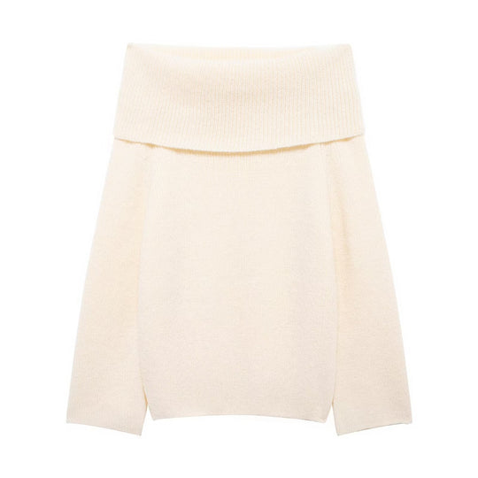Damen Schulterfreier Oversize-Feinstrickpullover mit breitem Umschlagkragen Nord Taschen