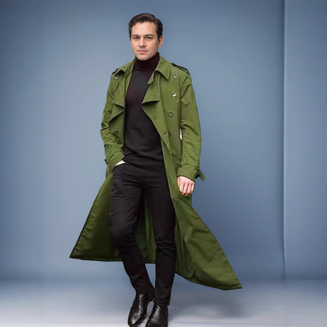 Herren Wasserabweisender Long-Trenchcoat mit doppelter Knopfleiste, Schulterklappen und verstellbarem Taillengürtel Nord Taschen