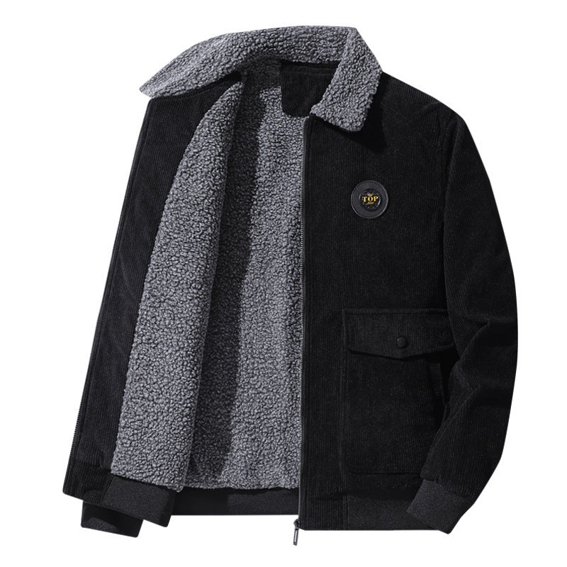 Herren  Cordjacke im Bomberstil mit Teddykragen, aufgesetzten Klappentaschen und geripptem Saum Nord Taschen