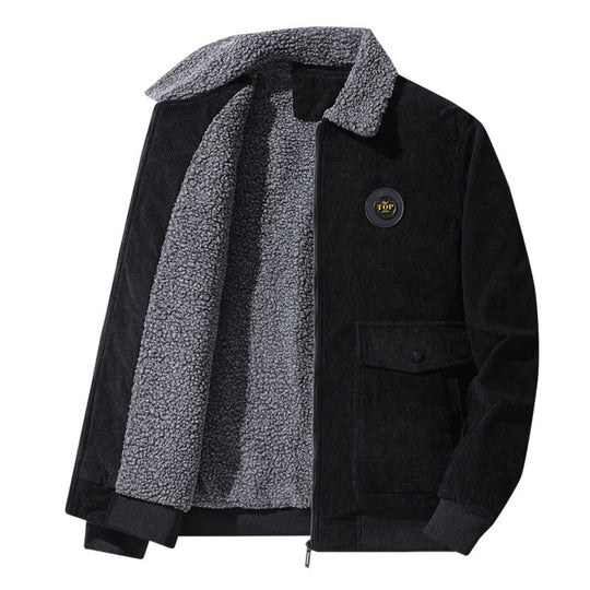 Herren  Cordjacke im Bomberstil mit Teddykragen, aufgesetzten Klappentaschen und geripptem Saum Nord Taschen