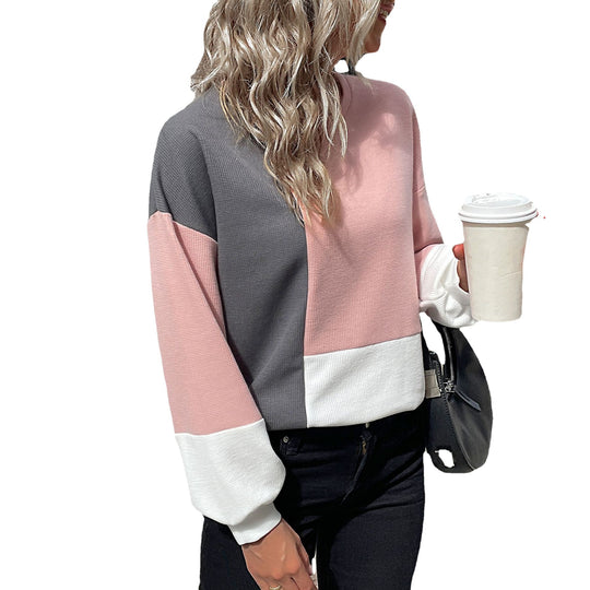 Damen Colorblock-Waffelstrick-Sweatshirt mit Rundhals und lässiger Passform Nord Taschen