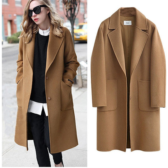 Damen Oversized Wollmix-Mantel mit Reverskragen und aufgesetzten Taschen Nord Taschen
