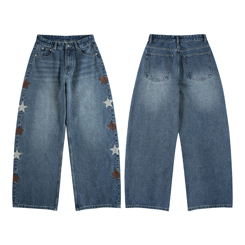 Damen Extraweite Baggy-Jeans mit Stern‑Applikationen und bodenlanger Silhouette Nord Taschen