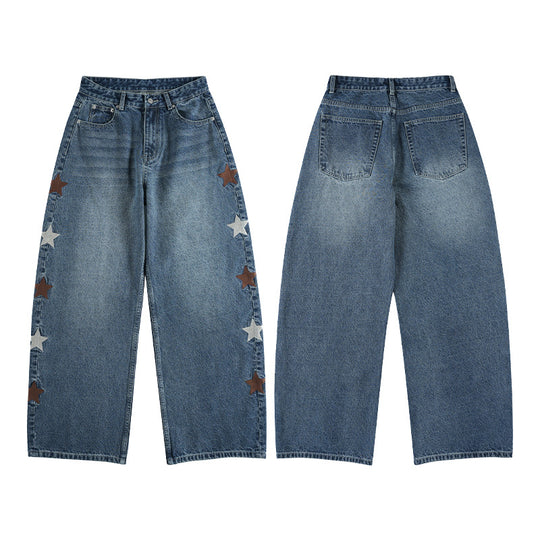Damen Extraweite Baggy-Jeans mit Stern‑Applikationen und bodenlanger Silhouette Nord Taschen