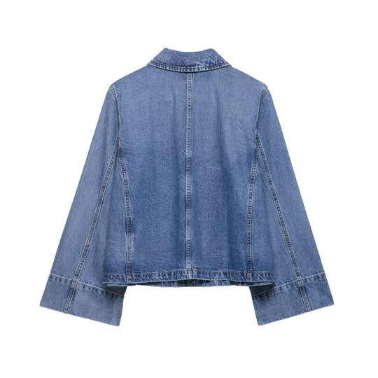 Damen Oversize-Denimjacke im Boxy-Schnitt mit kurzer Silhouette und aufgesetzten Taschen Nord Taschen