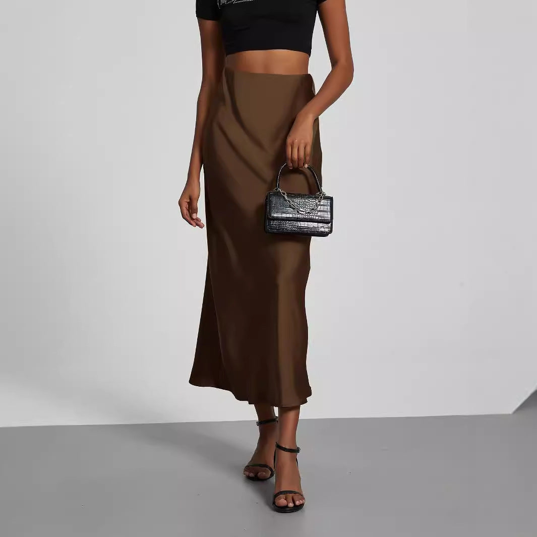 Damen Satin-Midirock mit hoher Taille und Bias-Cut Nord Taschen
