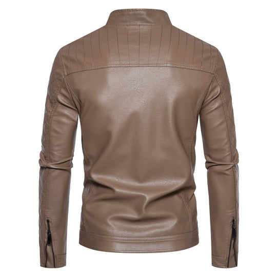 Herren taillierte Lederimitat-Bikerjacke mit Stehkragen und gesteppter Ärmeldetail Nord Taschen