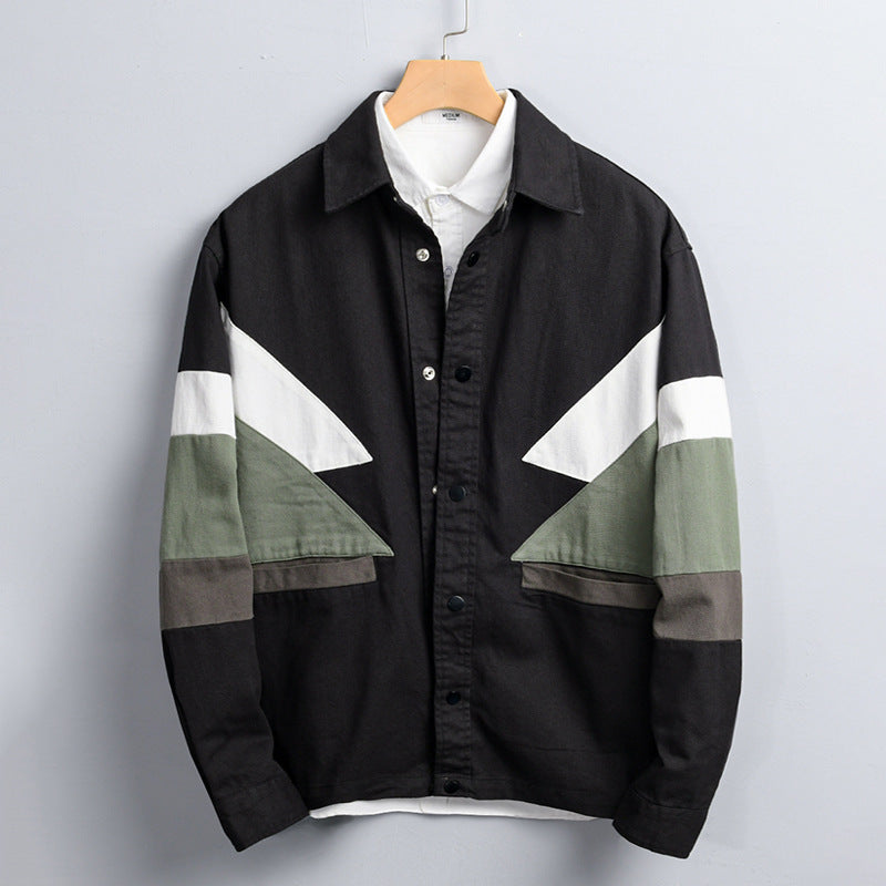 Herren Baumwoll-Overshirt im Layering-Stil mit geometrischen Colorblock-Einsätzen und Druckknopf-Leiste Nord Taschen
