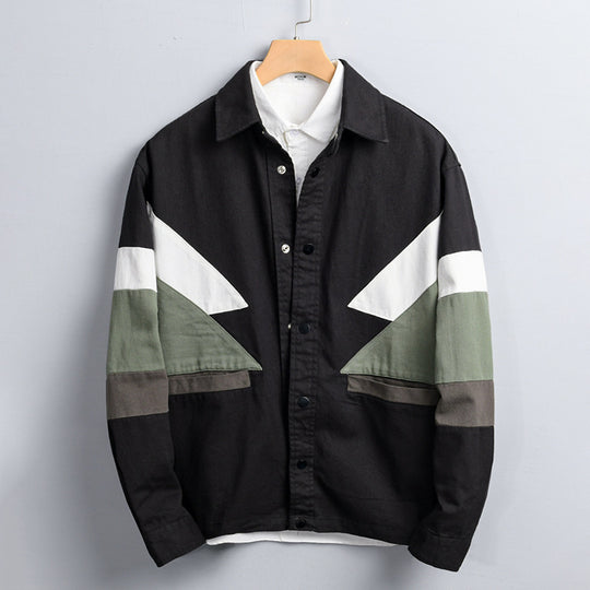 Herren Baumwoll-Overshirt im Layering-Stil mit geometrischen Colorblock-Einsätzen und Druckknopf-Leiste Nord Taschen