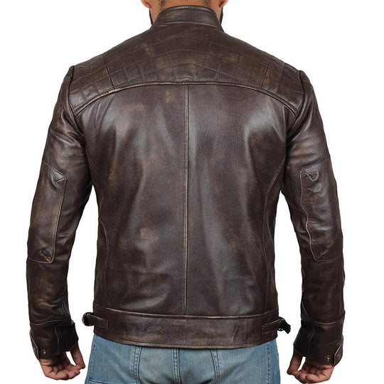 Herren Lederjacke Bikerstil aus echtem Leder mit Stehkragen und Zipper-Taschen Nord Taschen