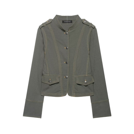 Damen Kurze Utility-Jacke mit Stehkragen, Schulterklappen und aufgesetzten Pattentaschen Nord Taschen