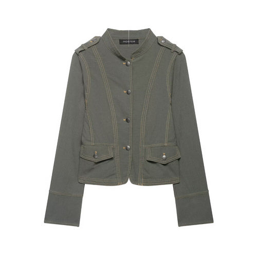 Damen Kurze Utility-Jacke mit Stehkragen, Schulterklappen und aufgesetzten Pattentaschen Nord Taschen