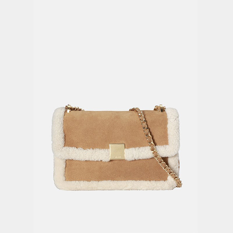 Damen schicke Handtasche aus Wildleder mit Wollbesatz Nord Taschen
