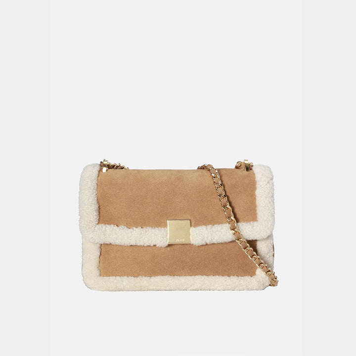 Damen schicke Handtasche aus Wildleder mit Wollbesatz Nord Taschen